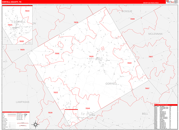 Coryell County, TX Zip Code Map