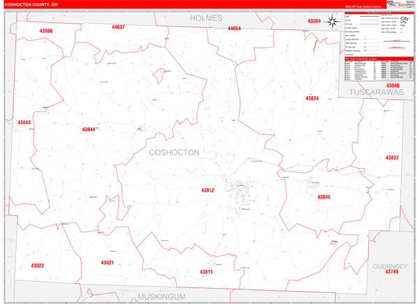 Coshocton County, OH Zip Code Wall Map