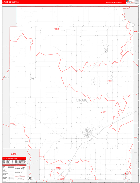 Craig County, OK Zip Code Wall Map