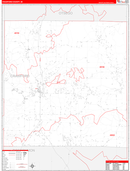 Crawford County, MI Carrier Route Wall Map