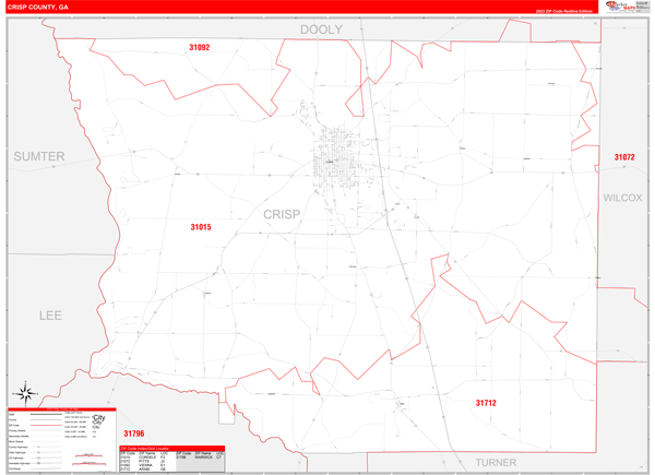 Crisp County, GA Wall Map Red Line Style