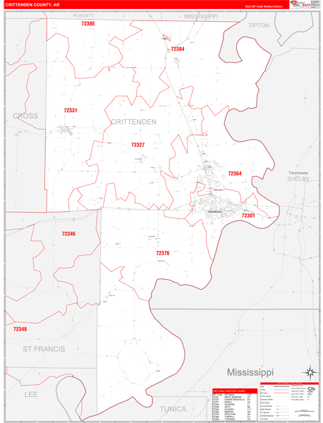 Crittenden County, AR Zip Code Wall Map