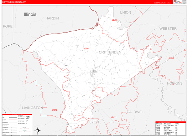 Crittenden County, KY Wall Map Red Line Style