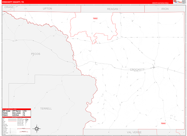 Crockett County, TX Zip Code Map