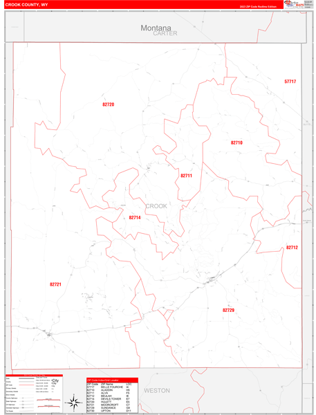 Crook County Digital Map Red Line Style