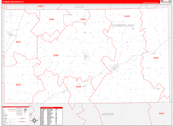 Cumberland County, IL Zip Code Map