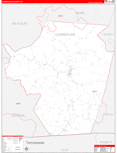 Cumberland County, KY Zip Code Map