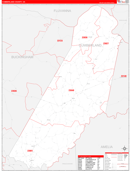 Cumberland County, VA Zip Code Map