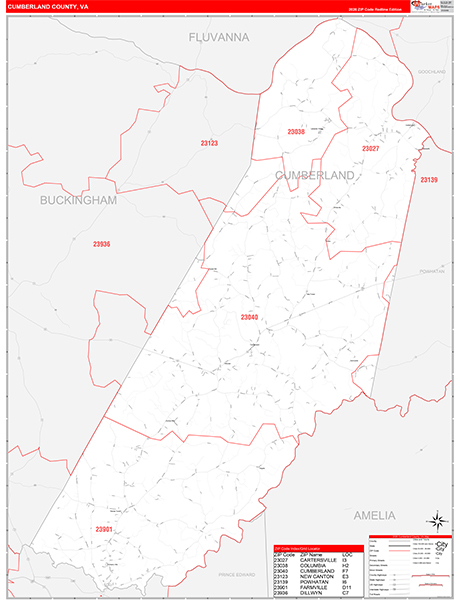 Cumberland County, VA Zip Code Map