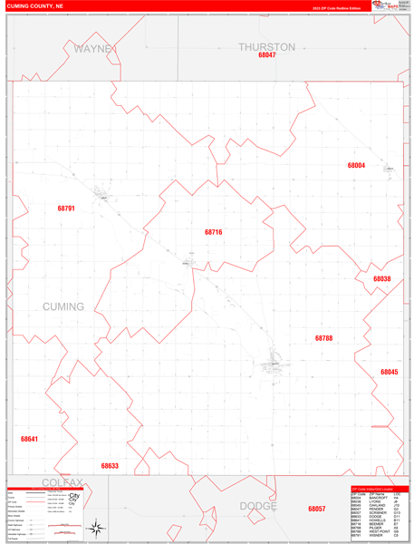 Cuming County Digital Map Red Line Style