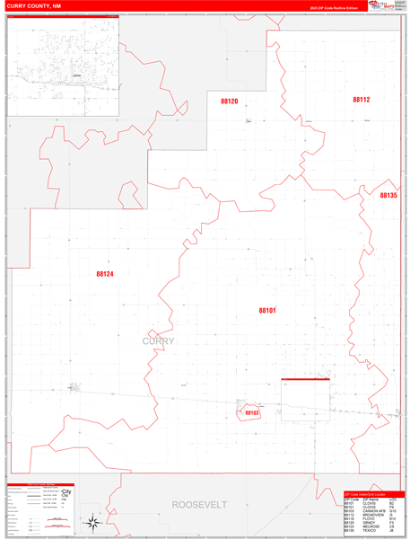 Curry County, NM Wall Map Red Line Style