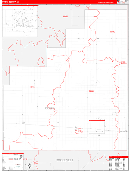 Curry County, NM Wall Map Red Line Style