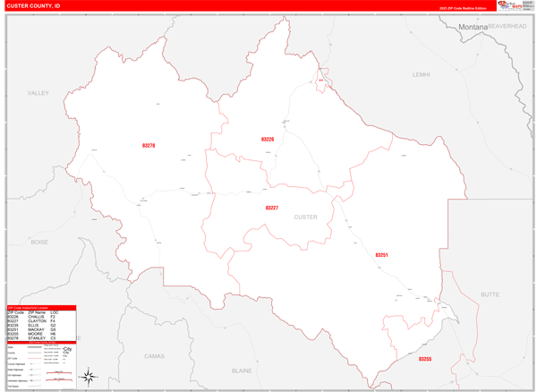Custer County, ID Zip Code Map