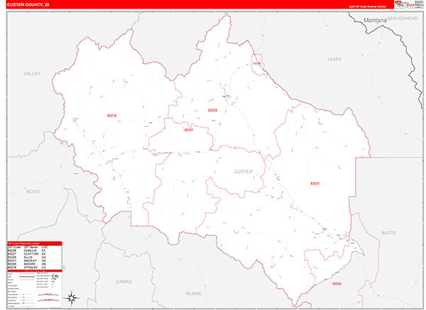 Custer County, ID Zip Code Map