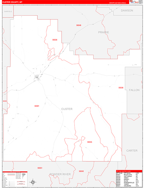 Custer County, MT Zip Code Map