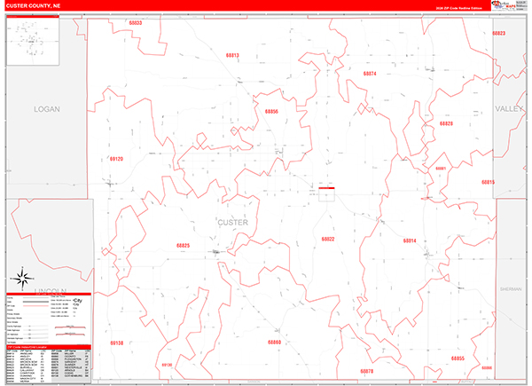 Custer County, NE Zip Code Map