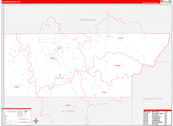 Custer County, SD Zip Code Map