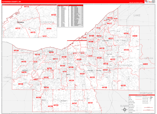 Cuyahoga County, OH Zip Code Wall Map