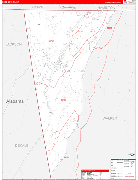 Dade County, GA Zip Code Wall Map