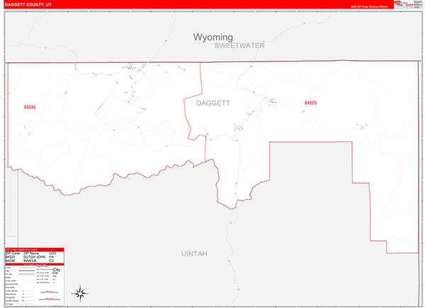 Daggett County, UT Wall Map Red Line Style
