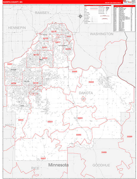 Dakota County, MN Zip Code Wall Map