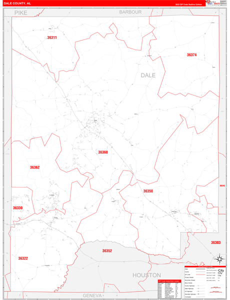 Dale County Digital Map Red Line Style