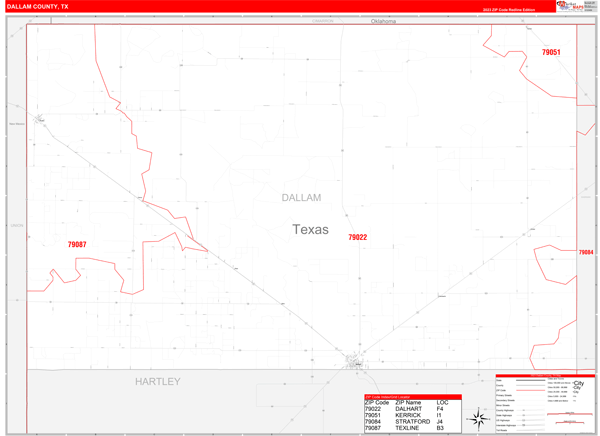 Dallam County Digital Map Red Line Style