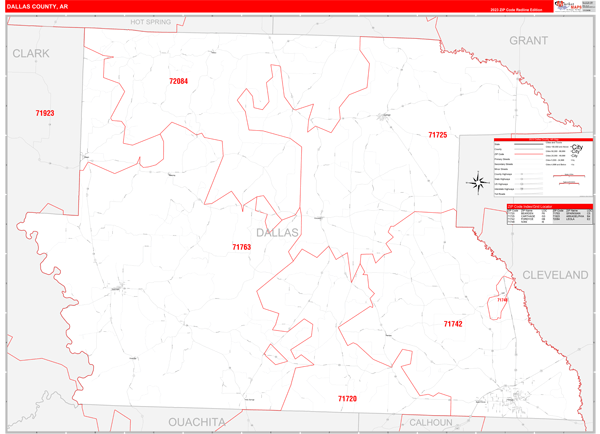 Dallas County Digital Map Red Line Style