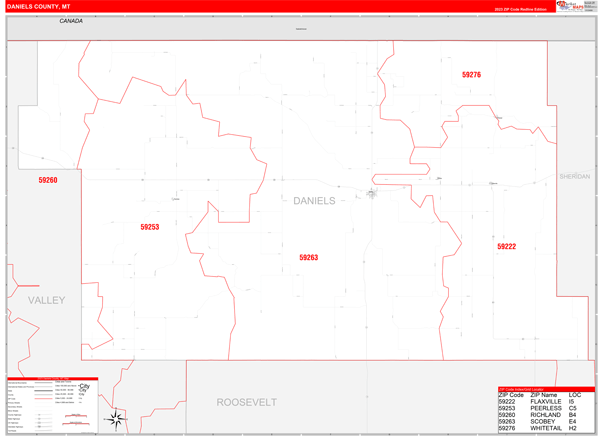 Daniels County Digital Map Red Line Style