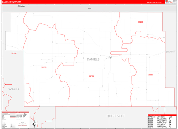 Daniels County, MT Zip Code Wall Map