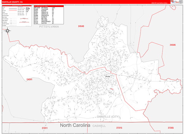 Danville County, VA Zip Code Map