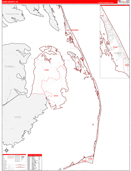 Dare County, NC Zip Code Map