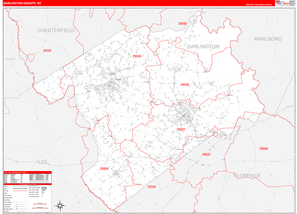 Darlington County, SC Zip Code Map