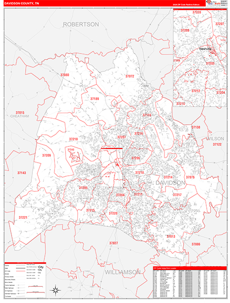 Davidson County, TN Zip Code Map