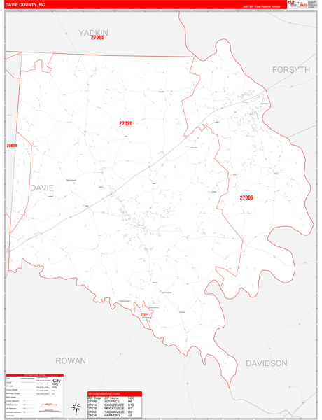 Davie County Digital Map Red Line Style