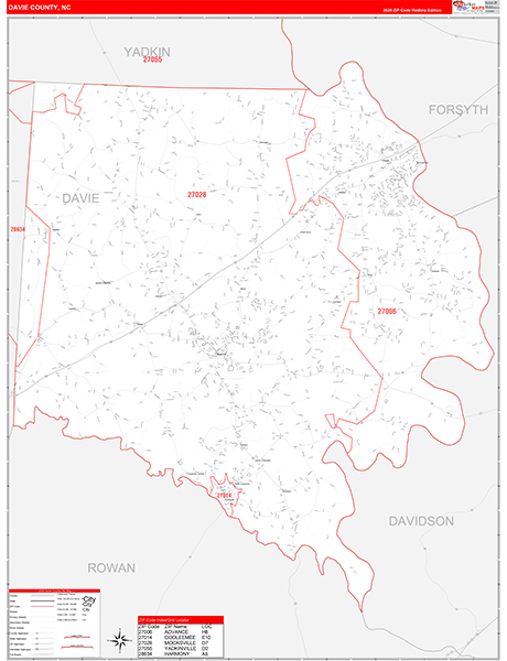 Davie County, NC Zip Code Map
