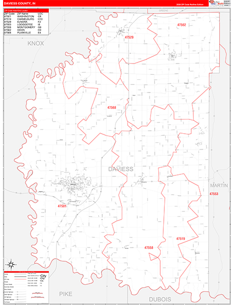 Daviess County, IN Zip Code Map