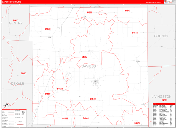 Daviess County Wall Map Red Line Style