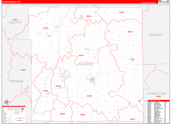Daviess County, MO Map Red Line Style
