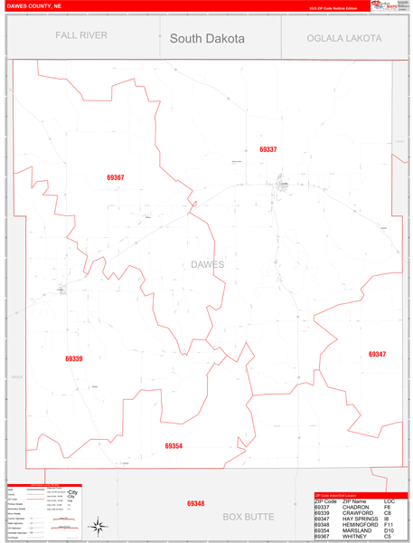 Dawes County, NE Zip Code Wall Map