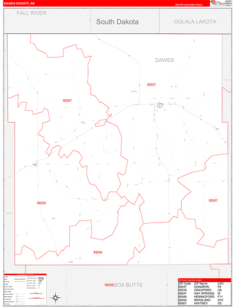 Dawes County, NE Zip Code Map