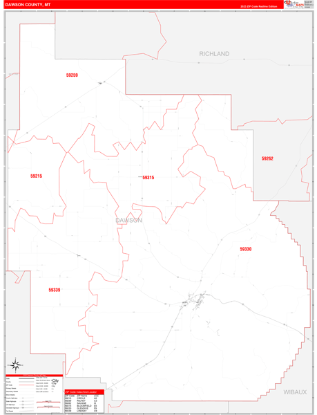 Dawson County Wall Map Red Line Style