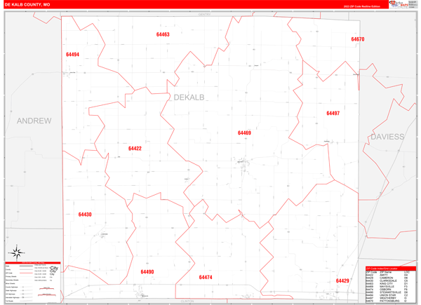 DeKalb County, MO Wall Map Red Line Style