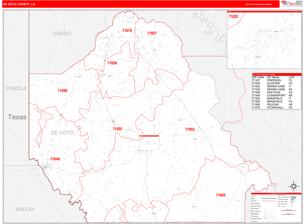 DeSoto Parish (County), LA Zip Code Wall Map