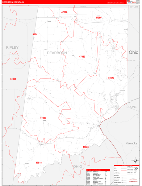Dearborn County, IN Map Red Line Style