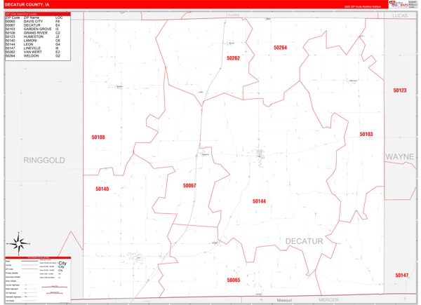 Decatur County, IA Zip Code Wall Map