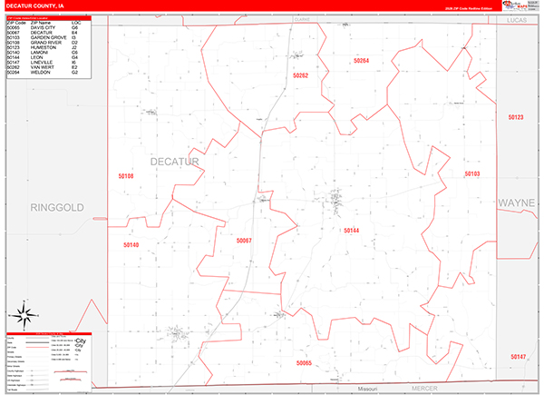 Decatur County, IA Zip Code Wall Map