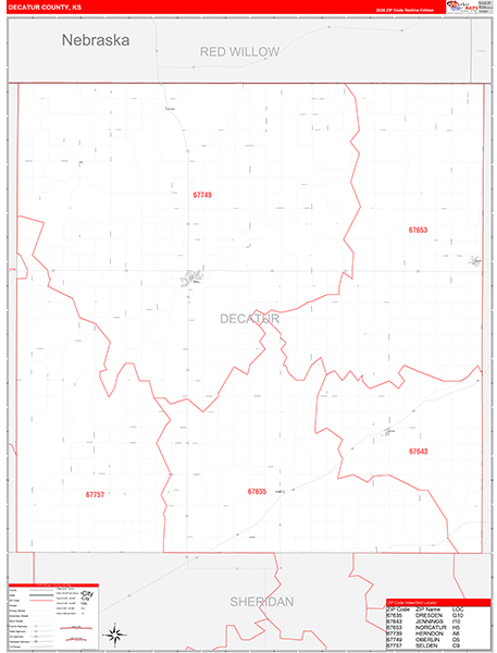 Decatur County, KS Zip Code Wall Map