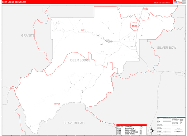 Deer Lodge County, MT Zip Code Wall Map Red Line Style by MarketMAPS ...