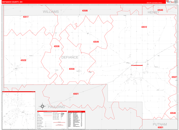 Defiance County, OH Zip Code Wall Map